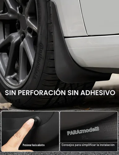 Vista 5 de BASENOR 2017-2023 Tesla Model 3 solapas de barro protectores contra salpicaduras guardabarros (diseño patentado) sin perforación sin cinta