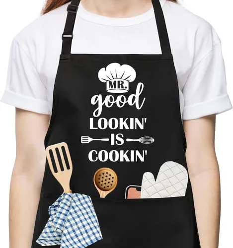Vista 26 de Divertido delantal de cocina para mujeres y hombres, delantal de cocina para hornear con 2 bolsillos, lindo regalo de cumpleaños, Navidad, día