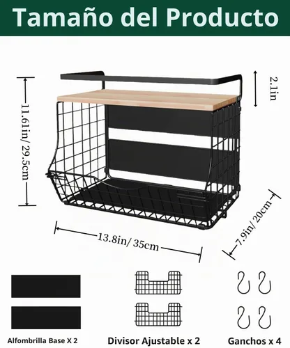 Vista 5 de Estante magnético para refrigerador con tapa de madera, contenedores de almacenamiento de papas y cebollas, contenedor grande de cocina, estante