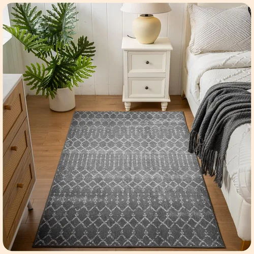 Vista 274 de Istana Alfombra larga antideslizante de 2.5 x 8 para el hogar, para pasillo y cocina, lavable, sedosa y suave al tacto, elegante, color azul y marfil