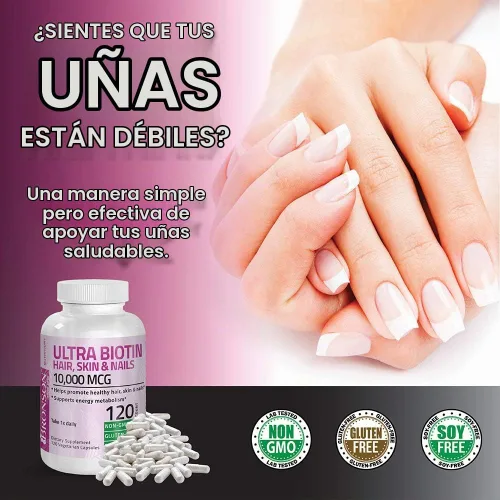 Vista 3 de Bronson Ultra Biotina 10,000 Mcg Suplemento para Cabello, Piel y Uñas, Sin GMO, 120 Cápsulas Vegetarianas Una vez al día, apoyo al metabolismo