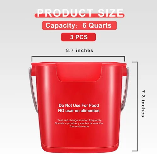 Vista 2 de Uiifan 3 Pcs 6 Quart Cleaning Bucket Small Sanitizing Square Bucket Detergent Pail Plastic Cleaning Pail with Handles and Measurements Spout for