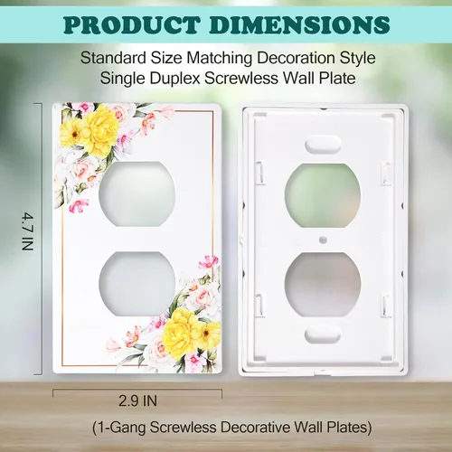 Vista 2 de Cubiertas decorativas para interruptor de luz, diseño floral clásico, placa de pared sin tornillos, placa de pared eléctrica de salida dúplex de una