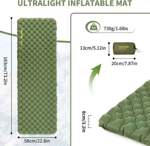 Vista 4 de Naturehike Colchoneta de dormir ultraligera de 25 onzas, almohadilla de dormir inflable aislada 4.6R, alfombrilla de dormir ligera para acampar