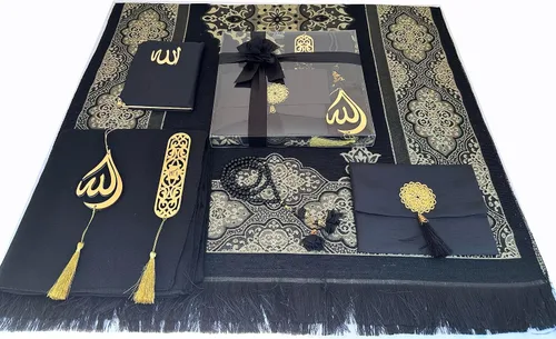 Vista 6 de SAIKA Alfombra de oración musulmana, juego de regalo 7 en uno, tapete de oración, libro de sura, tasbeeh, bufanda, estuche de sura, marcador