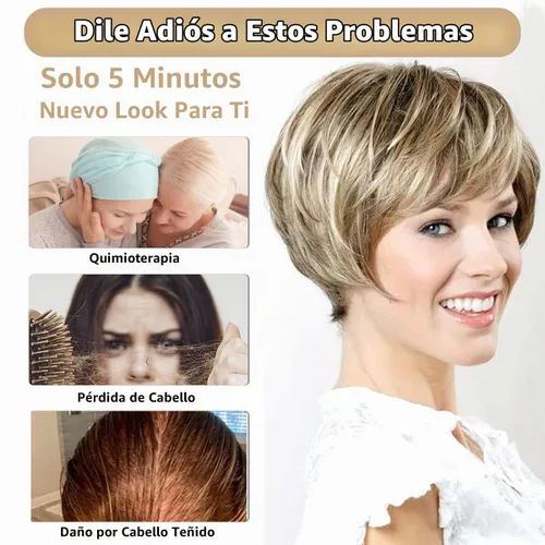 Vista 2 de PHOCAS Pelucas de corte Pixie, peluca corta y elegante de capa esponjosa, sin encaje, peluca de repuesto con flequillo para mujer, peluca corta