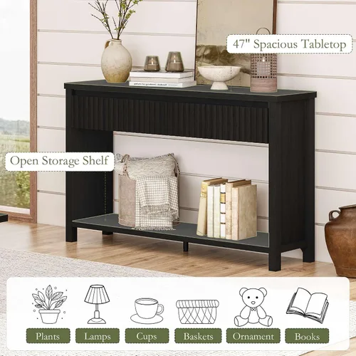 Vista 5 de BON AUGURE Mesa consola de madera para entrada, mesa de entrada de 47 pulgadas con almacenamiento, mesas de sofá estrechas con cajones, modernas