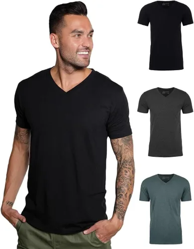 Vista 32 de Camiseta de manga corta con cuello en V para hombre, de algodón suave Sin marca - Blanco