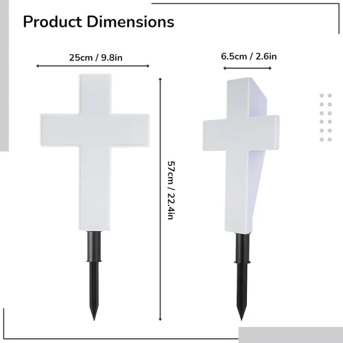 Vista 5 de yeesport Luz de cruz alimentada por energía solar, decoración de cementerio para tumba, cruz de cementerio para tumba, luz LED blanca, luz de estaca
