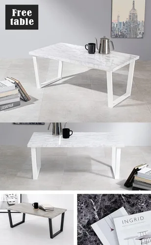 Vista 3 de Hagiwara LT-4395MBK Low Table, Center Table, Table, Desk, Marble Top x Steel Legs, Chic Modern, Living Room, Sofa Table, Width 35.4 inches (90 cm)