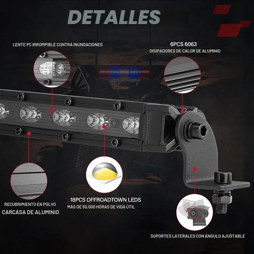 Vista 7 de OFFROADTOWN Barra de luz LED de persecución de 20 pulgadas, luces traseras UTV, luz intermitente de seguridad con luz intermitente de freno