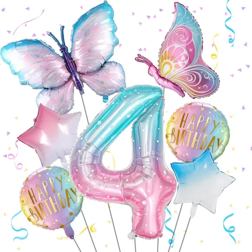 Vista 8 de Decoraciones de cumpleaños de mariposa, globos de mariposa, decoraciones de fiesta de primer cumpleaños para niñas, números de fantasía, 1 globo
