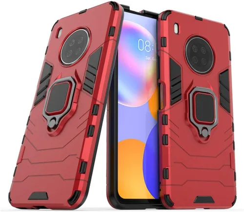 Vista 7 de Funda de teléfono celular para Huawei Y9a, doble capa de metal anillo agarre Kickstand parachoques duro a prueba de golpes (negro)