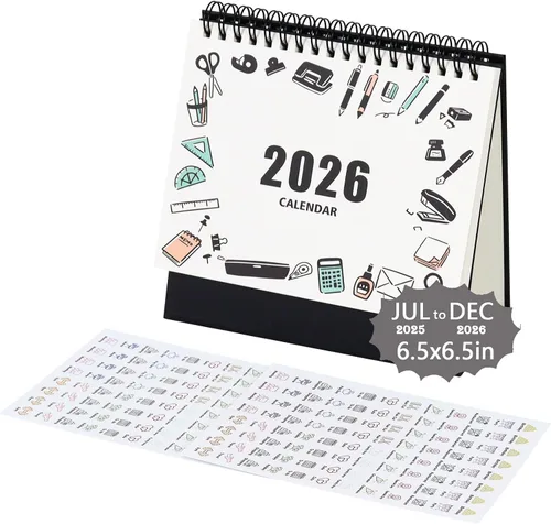 Vista 13 de Multibey Calendario de escritorio 2025-2026, calendario de escritorio pequeño abatible de 6.5 x 6.5 pulgadas, julio 2025-diciembre 2026, calendario