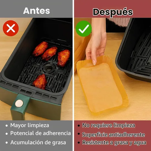 Vista 3 de 100 forros para freidora de aire para Ninja, 8.6 x 5.5 pulgadas, papel desechable para freidora de aire de doble canasta, forros de papel pergamino