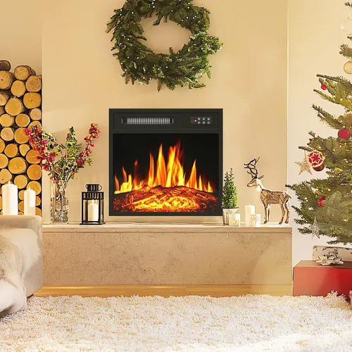 Vista 5 de PRETZI Inserto de chimenea eléctrica de 18 pulgadas, calentador de chimenea empotrado con temporizador de 8 horas, control remoto y panel