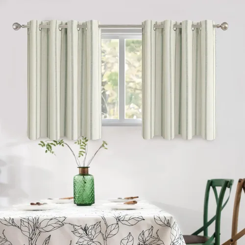 Vista 13 de DriftAway Cortinas opacas de mezcla de lino de granja de 90 pulgadas de largo para dormitorio, cortinas de lino con estampado de rayas verticales