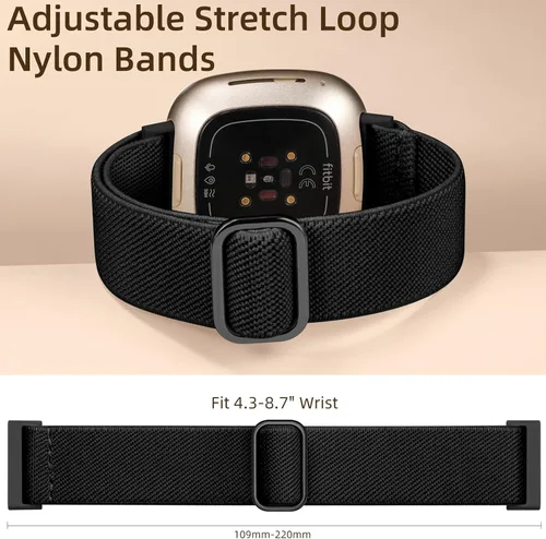 Vista 3 de Maledan Banda de Repuesto para Correas Fitbit Sense Hombres Mujeres, Correa de Reloj Elástica de Nylon Transpirable Suave para Versa 3/Versa 4