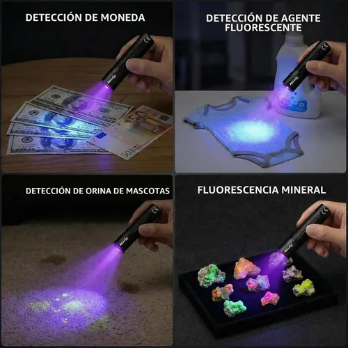Vista 4 de ALONEFIRE SV127 Mini 395nm Linterna UV USB C recargable Blacklight Woods Lámpara Detector de Dinero Luz Negra para Detetector de Orina de Mascotas
