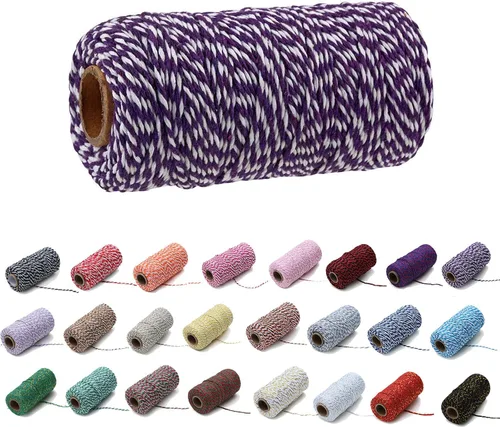 Vista 13 de 1 rollo de cuerda de algodón colorida de 0.0787 in de 109 yardas, cuerda para panaderos, manualidades DIY, envoltura de regalos, Navidad, boda #02