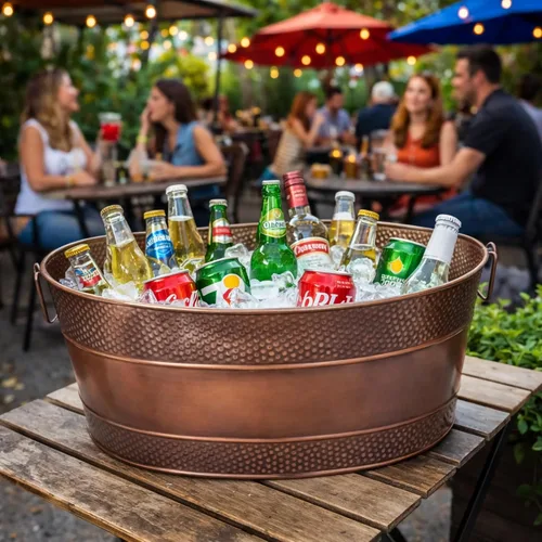 Vista 2 de BREKX Aspen Tina Galvanizada, Enfriador de Hielo y Bebidas de Metal con Acabado de Cobre para Fiestas, Enfriador de Fiestas Sellado Resistente a