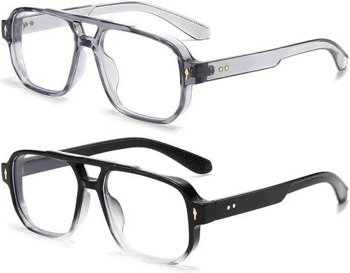 Vista 8 de PORADAY Gafas de Bloqueo de Luz Azul para Mujeres y Hombres Estilo Retro Cuadrado de los Años 70 Gafas de Aviador Gafas Rectangulares para gris