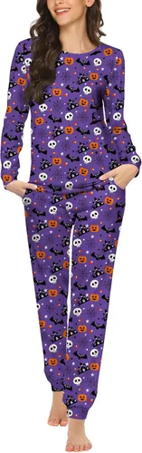 Vista 24 de Ekouaer - Conjunto de pijama de manga larga para mujer, ropa de dormir suave con cuello redondo y bolsillos, conjuntos de ropa de descanso Negro