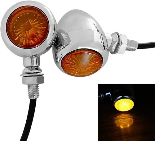 Vista 5 de FATECIM 2 unids motocicleta LED intermitente indicador ámbar luz mini bala aluminio moto indicadores intermitentes 12V universal (negro)