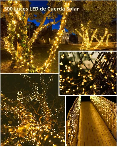 Vista 2 de Guirnalda de luces solares para exteriores, paquete de 2 unidades, 500 LED Blanco Warm
