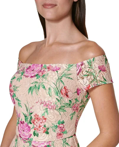 Vista 2 de GUESS Midi con hombros descubiertos para mujer con dobladillo con volantes
