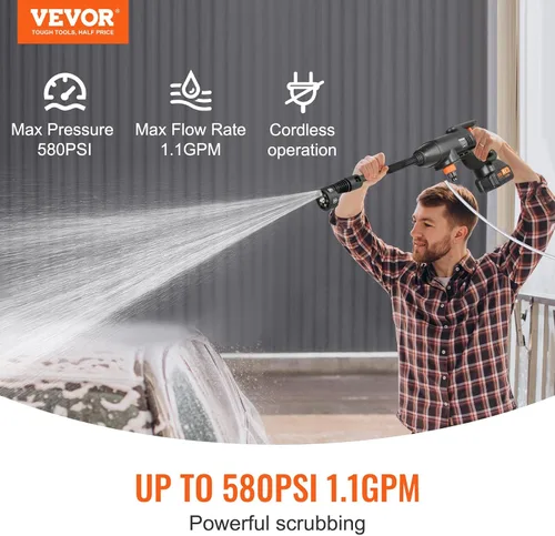 Vista 4 de VEVOR - Lavadora a presión inalámbrica, limpiador de energía portátil, pistola de lavadora de alta presión manual para coche con batería de 4.0Ah