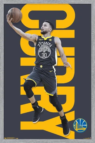 Vista 15 de Trends International NBA Golden State Warriors - Póster de pared de Stephen Curry 18, 14.725 x 22.375 pulgadas, versión enmarcada de madera
