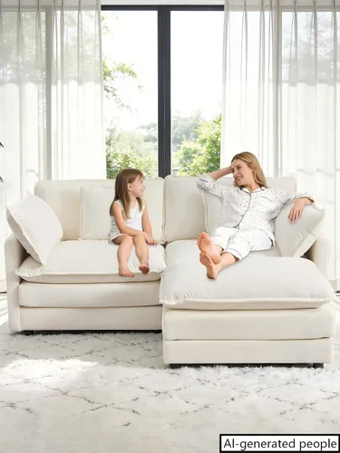 Vista 3 de Sofá Seccional Modular, Sofá Loveseat Moderno Sofá Nube con Otomana Móvil, Cómodo Asiento Profundo de Chenille en Forma de L Sofás para Sala de Negro