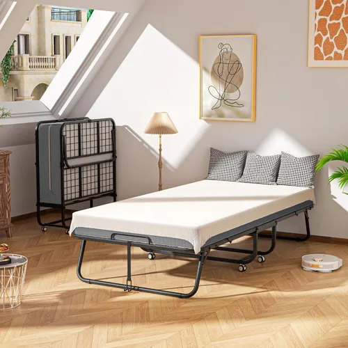 Vista 5 de Greenvelly Cama plegable con colchón, cama plegable de 75 x 31 pulgadas con colchón de espuma viscoelástica de 5 pulgadas, cama plegable con marco