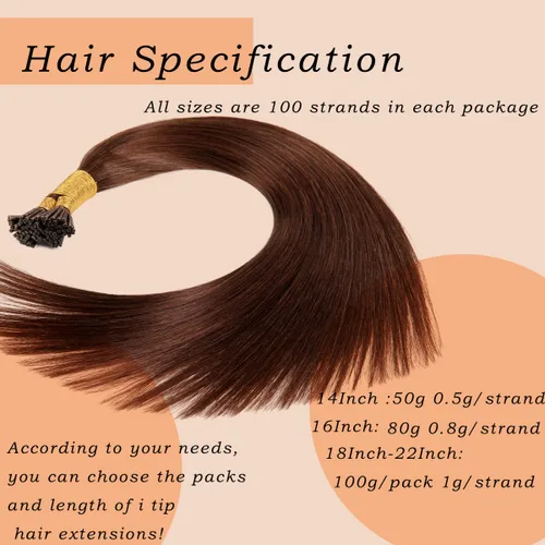 Vista 3 de Extensiones de cabello humano con punta en I de 20 pulgadas, 3.53 oz/paquete de 0.04 oz/hebra pre-unidas de queratina extensiones de cabello real #4