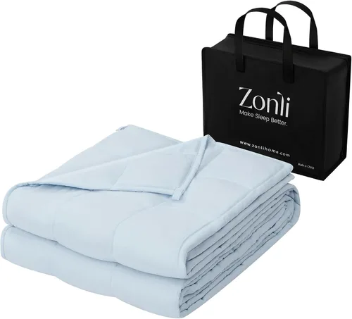 Vista 12 de ZonLi - Manta con peso para adultos (48 x 72 pulgadas, 12 libras, gris oscuro) Tamaño individual de alta transpirabilidad, manta de enfriamiento