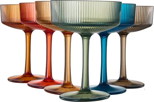 Vista 13 de Copas de Martini, Champán y Cóctel Vintage Art Deco Acrílico a Prueba de Rompimiento Set de 2 Torre de Champán Estilo Art Deco - Copas Onduladas