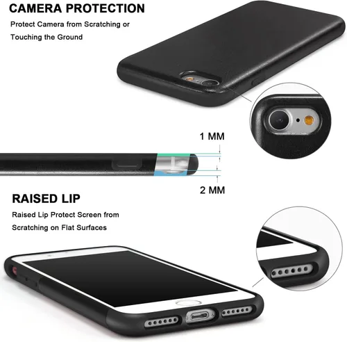 Vista 4 de TENDLIN Funda compatible con iPhone SE 2022/SE 2020/8/7 - Funda delgada híbrida de silicona TPU flexible con parte trasera de cuero (negro)