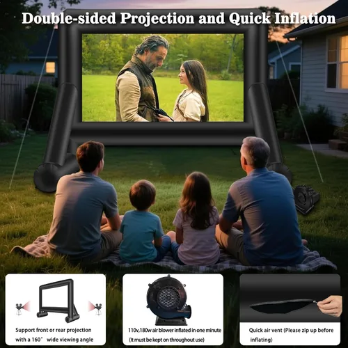 Vista 3 de 14 pies de pantalla de proyector de película inflable para interiores y exteriores con bolsa de transporte para proyección frontal y trasera