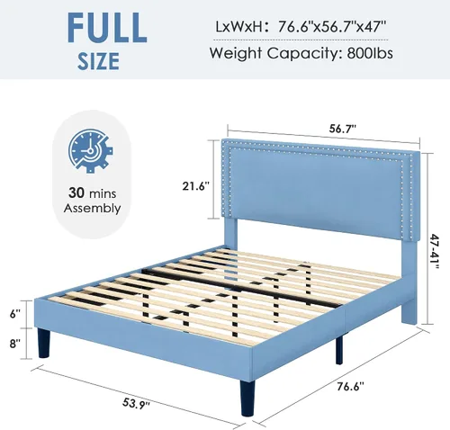 Vista 92 de VECELO Base de cama de plataforma de tamaño individual con cabecera tapizada de altura ajustable, base de colchón moderna, soporte de listones
