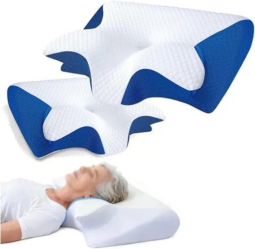 Vista 13 de Almohada ortopédica ergonómica para dolor de cuello y hombros, almohada cervical de espuma viscoelástica para dolor de cuello, color negro, 1 unidad