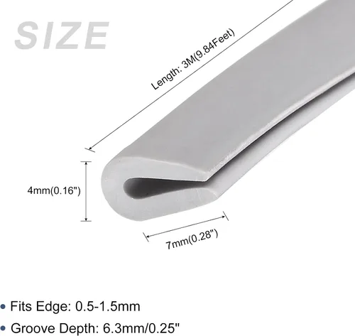 Vista 2 de METALLIXITY Moldes de borde (9.84 pies), 1 unidad, canal U de PVC para tira de sellado de borde de 0.020-0.059 in, para ventanas de puertas de casa