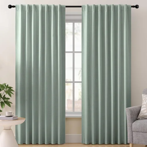 Vista 9 de Miss Seltex - Cortinas de lino 100% opacas para dormitorio, con aislamiento térmico, con textura de lino, con pestaña trasera, cortinas opacas