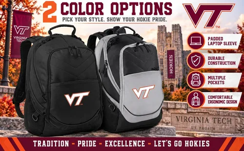 Vista 3 de Broad Bay Mochila Virginia Tech Logotipo oficial de VT Hokies, sección acolchada para computadora portátil, tela de nailon 600D de primera calidad