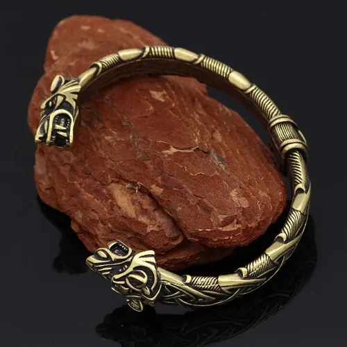 Vista 5 de Pulsera de brazo vikingo nórdico para hombre, con cabeza de lobo Fenrir
