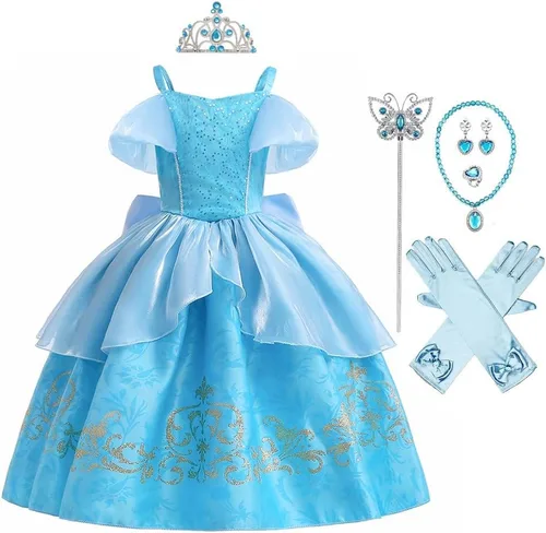 Vista 43 de Vestido de cumpleaños de princesa Cenicienta para niñas, disfraz de Halloween, concurso de Navidad, fiesta de baile con accesorios