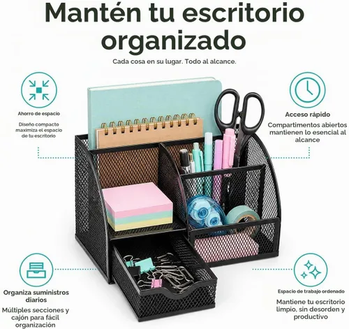 Vista 3 de Exerz Organizador de escritorio con 7 compartimentos, portalápices para Negro
