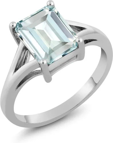 Vista 30 de Gem Stone King Anillo de compromiso solitario con diseño clásico de vástago dividido para mujer, plata de ley 925, piedra natal de piedra preciosa