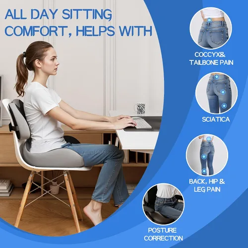 Vista 3 de Benazcap Cojín de Asiento de Espuma Viscoelástica Extra Grande Almohada de Soporte Lumbar para Alivio de Presión de Ciática y Coxis, Almohadilla