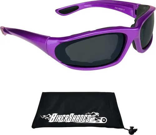 Vista 15 de Bikershades Gafas de montar en motocicleta con montura morada, pequeñas para mujeres y niñas 2 pares transparentes